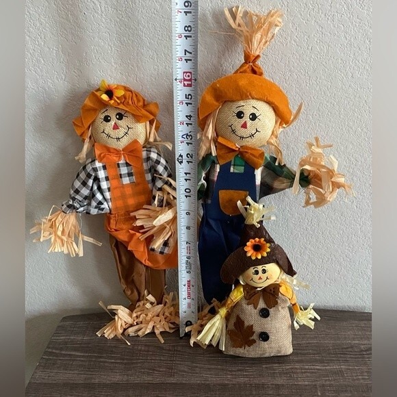 Fall decor Bundle Scarecrow Table Top Family Bows Faux Loose Leaves Holiday - Picture 3 of 7